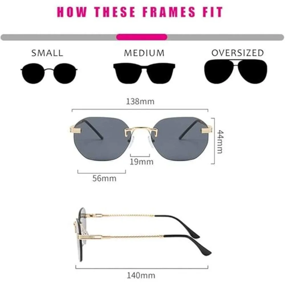 Rimless Sunglasses Women Oval‎ Gold Frame Fashion Trendy Designer Lentes Gafas